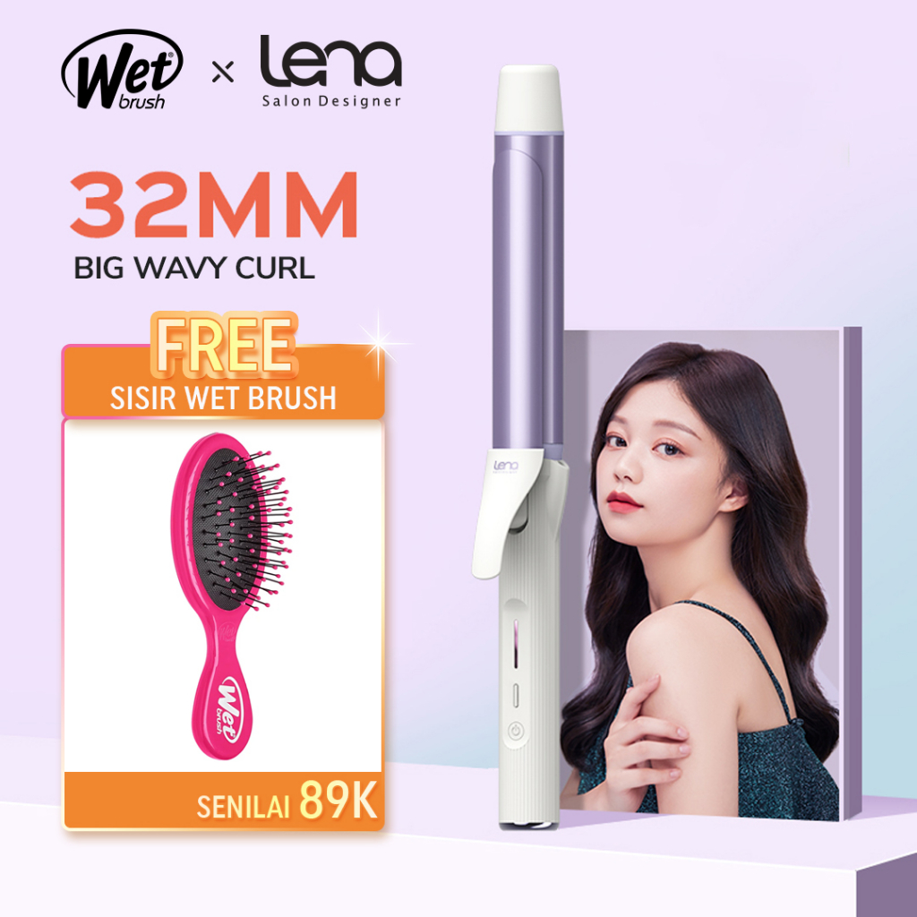 Lena x Wet Brush Hair Curler 32mm LN-922 ø3.5 - Catokan Curly Diameter 32mm Ceramics Tourmaline Nega