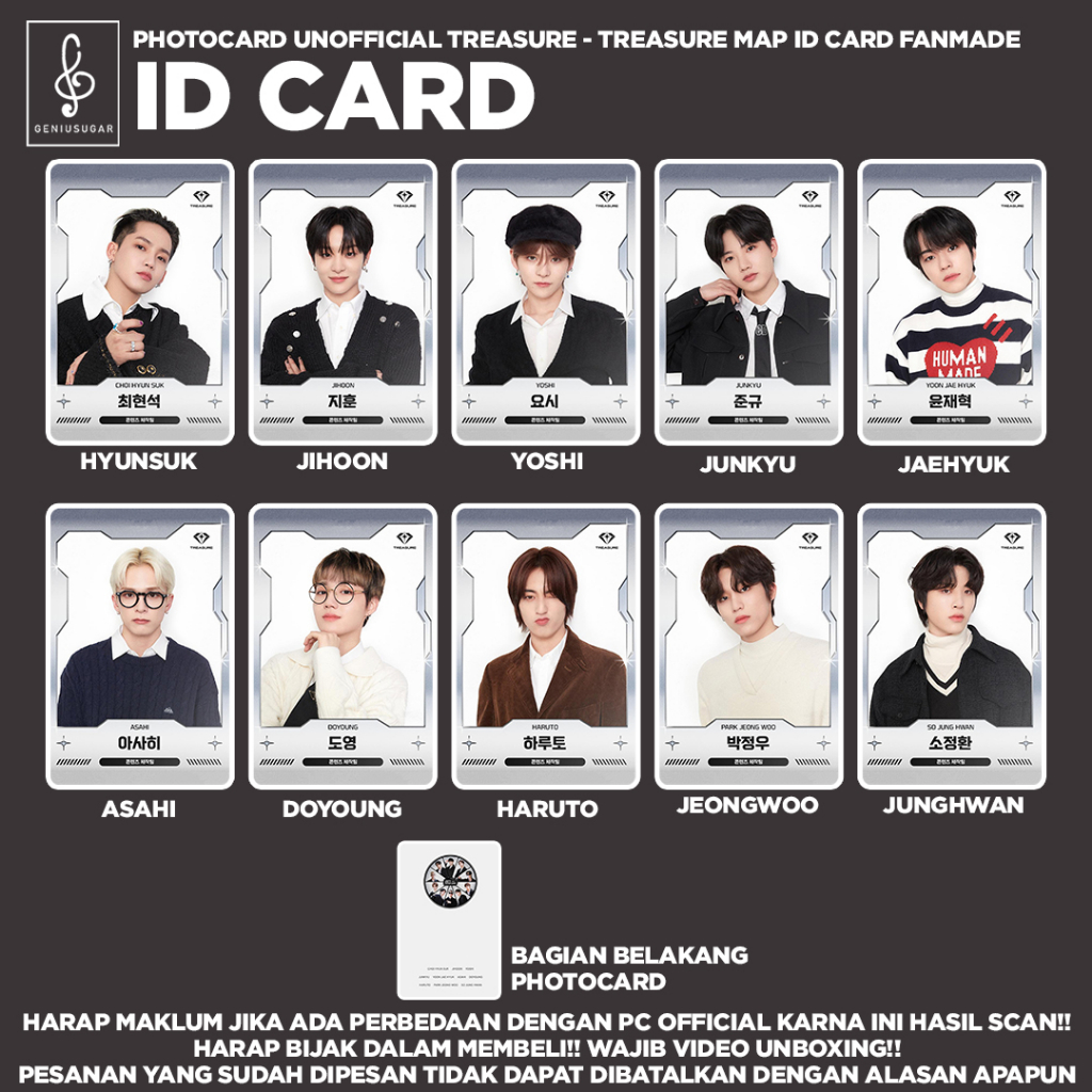 [TREASURE] TREASURE MAP ID CARD (BUKAN PVC) PHOTOCARD UNOFFICIAL