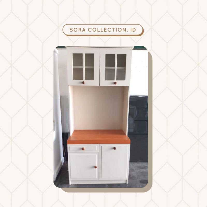 Lemari Sayur / Rak Dapur 2 Pintu Minimalis Bahan Blockboard + Meja Lapis HPL