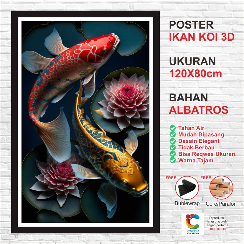 Poster ikan koi 3D ukuran jumbo