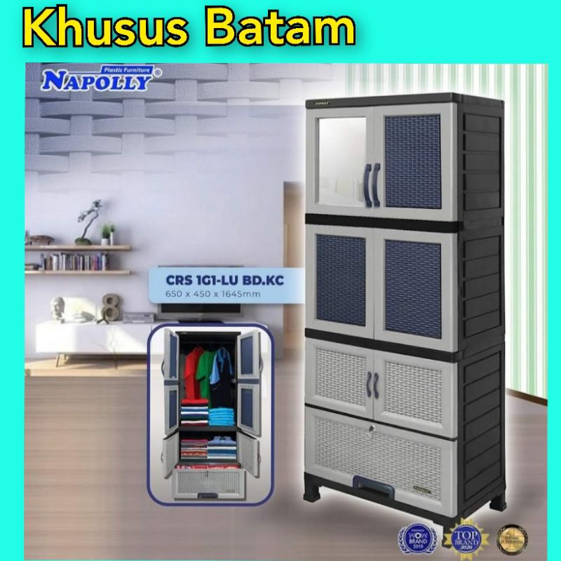 Lemari pakaian plastik NAPOLLY CRS 1G1-LU BD KC/Lemari plastik/lemari baju 2Pintu(KHUSUS BATAM)