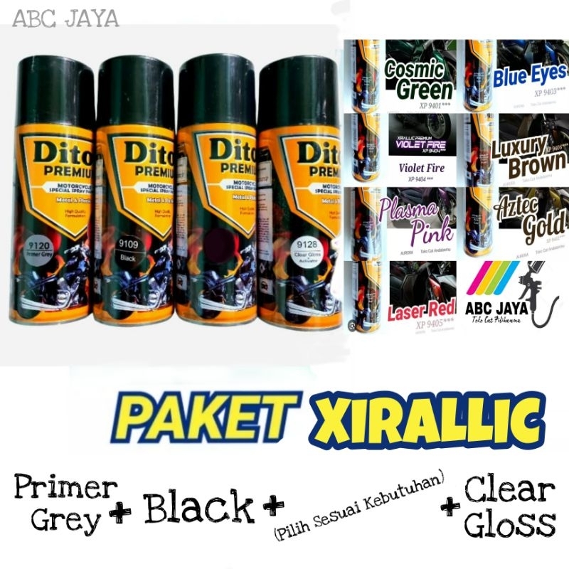 PAKET LENGKAP Cat Pilok Diton Premium Warna Xirallic Xiralic Laser Red - Blue Eyes - Cosmic Green - 
