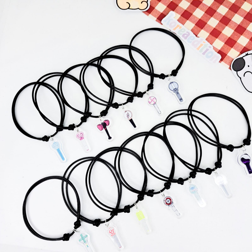 Gelang Tali Hitam Lightstick Kpop Bracelet BTS Blackpink NCT Treasure Straykids Seventeen Enhypen Tw