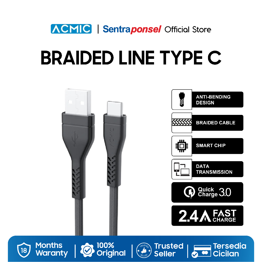 ORIGINAL Kabel Data Fast Charging USB Type-C ACMIC GC100 Braided Line