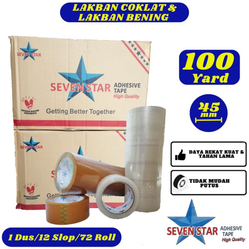 

Lakban Coklat Lakban Bening Seven Star 45mm x 100yard Karton - Daya Rekat Kuat,Tidak Mudah Putus