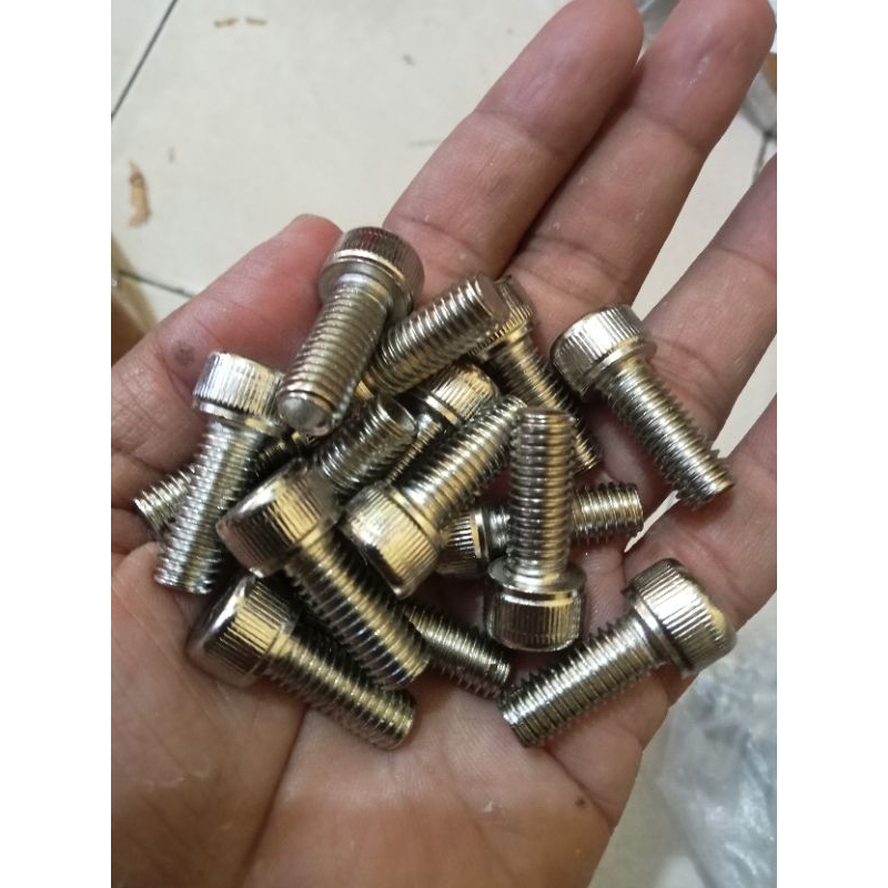 BAUT L NIKEL M8 PANJANG 20MM KUNCI 6 DRAT 8MM