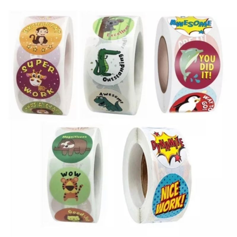 

QG Stiker Bulat Roll Kartun Animal Label Reward Anak isi 500 pcs