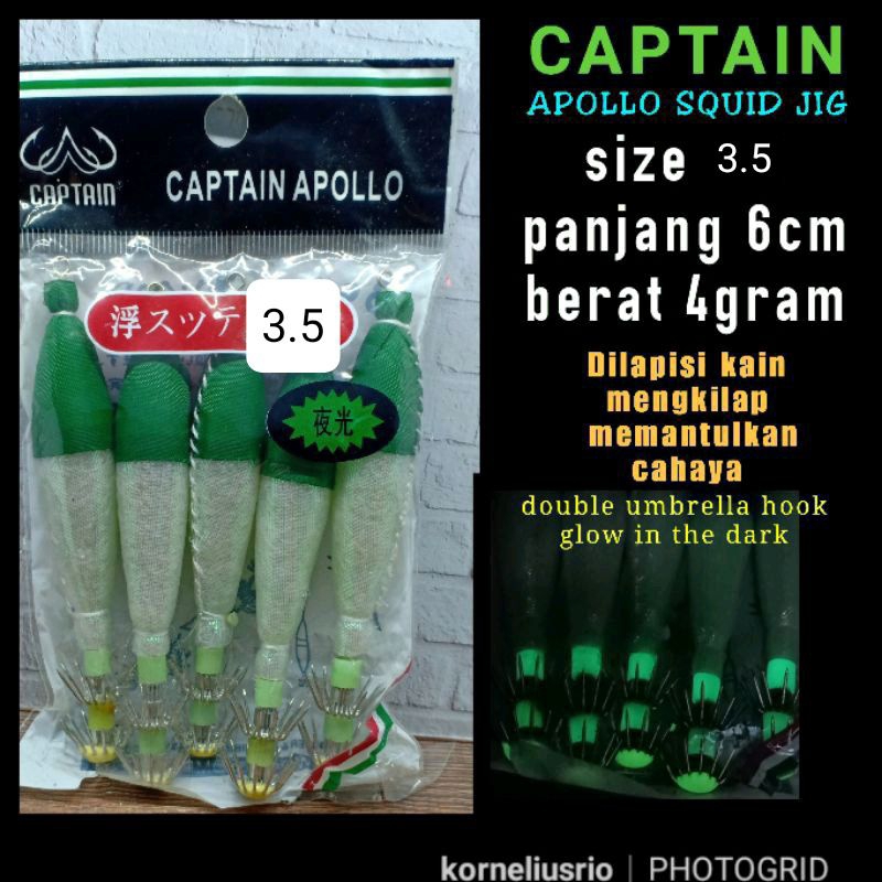 CAPTAIN APOLLO 3.5 6CM ISI.5PC SQUID JIG LURE UMPAN CUMI UMPAN SOTONG UMPAN APOLLO CAP CAPTAIN