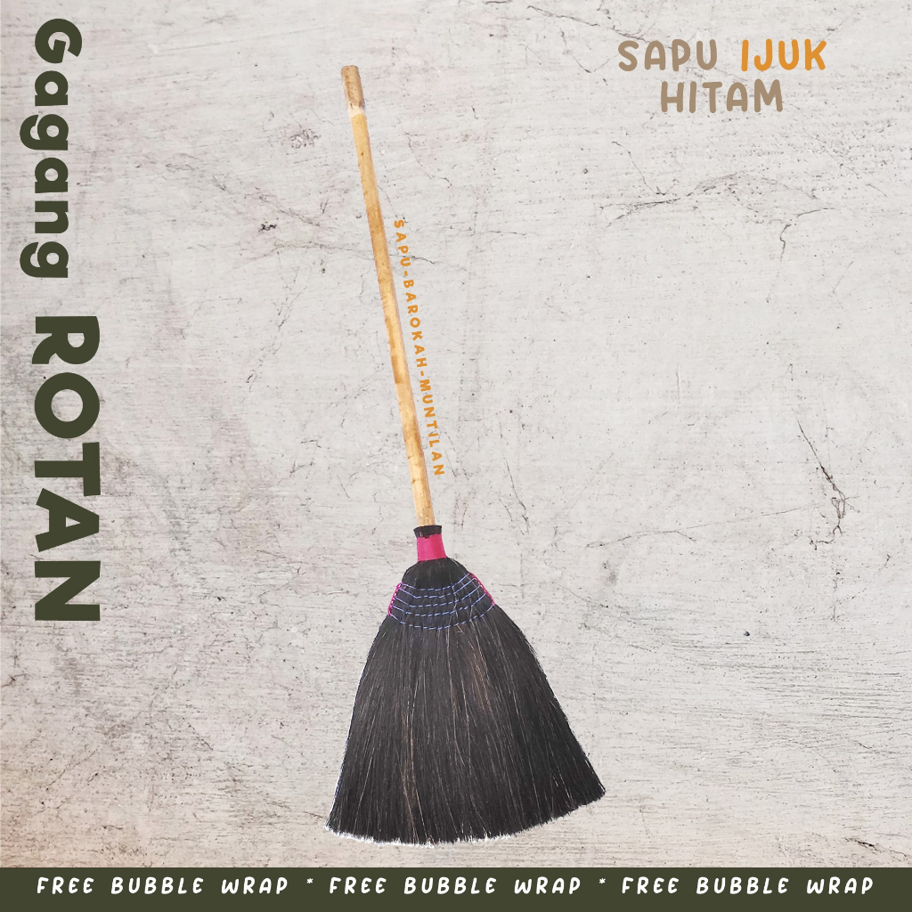 Sapu Lantai Ijuk Hitam Kuat, Tipe Gagang Rotan
