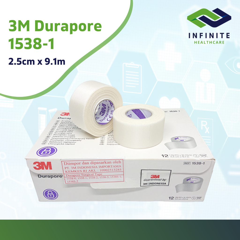 3M Durapore Medical Tape 1538-1 size 2.5cm x 9.1m Box isi 12 rol
