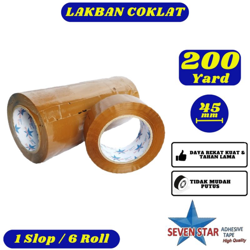 

Lakban Coklat Seven Star 45mm x 200yard Slop - Daya Rekat Kuat,Tidak Mudah Putus