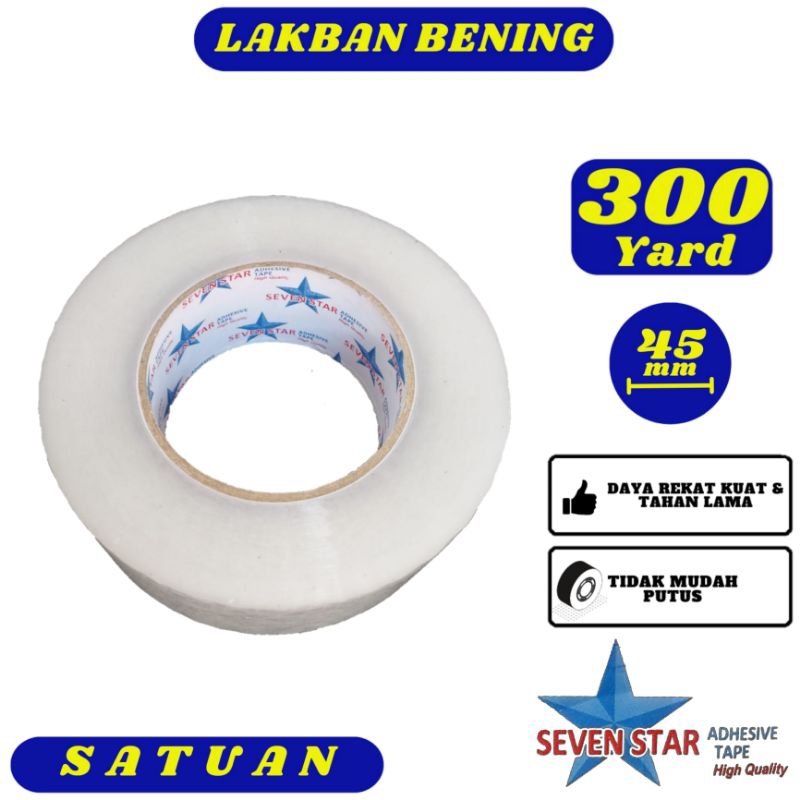 

Lakban Bening Seven Star 45mm x 300yard Satuan - Daya Rekat Kuat,Tidak Mudah Putus