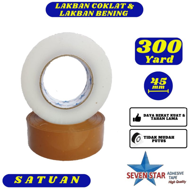 

Lakban Coklat Lakban Bening Seven Star 45mm x 300yard Satuan - Daya Rekat Kuat,Tidak Mudah Putus