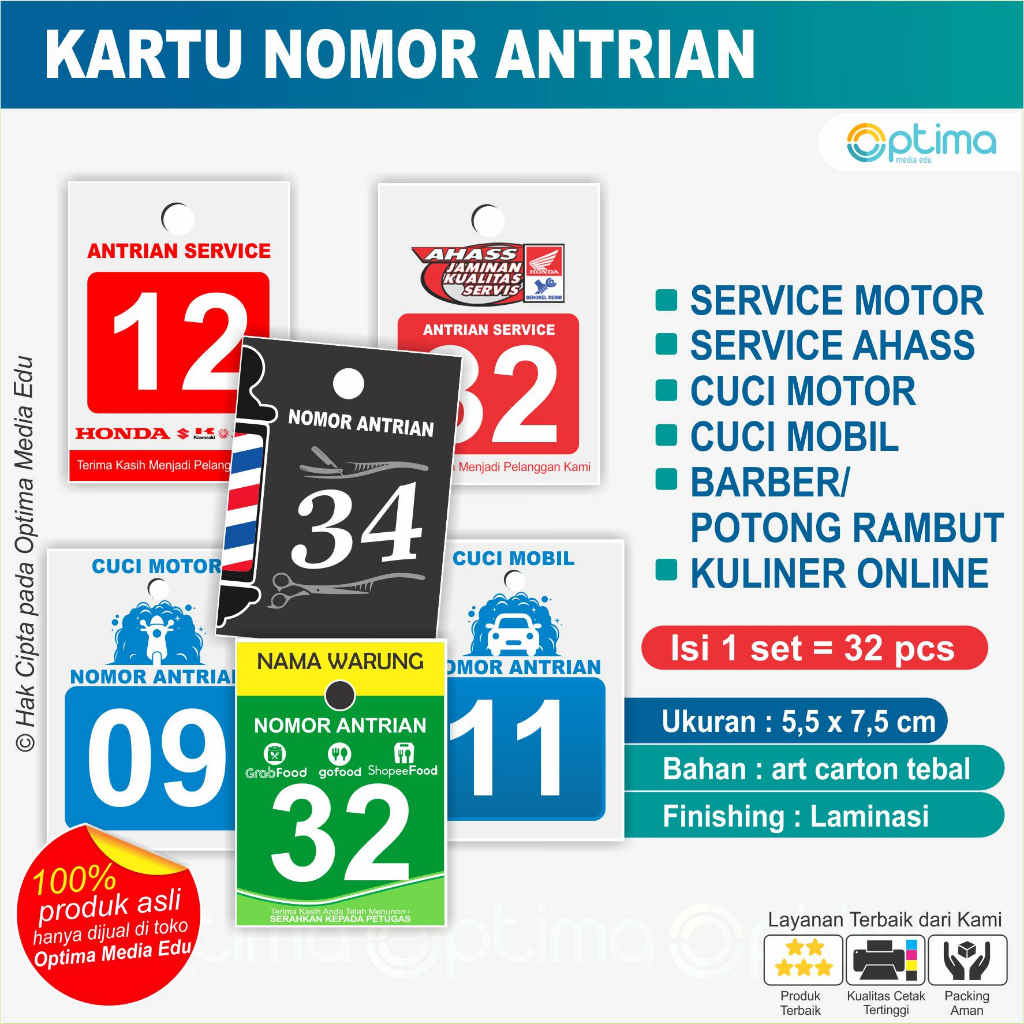 

Kartu Nomor Antri / Antrian untuk Usaha Bengkel / Warung / Cuci motor / Cuci Mobil