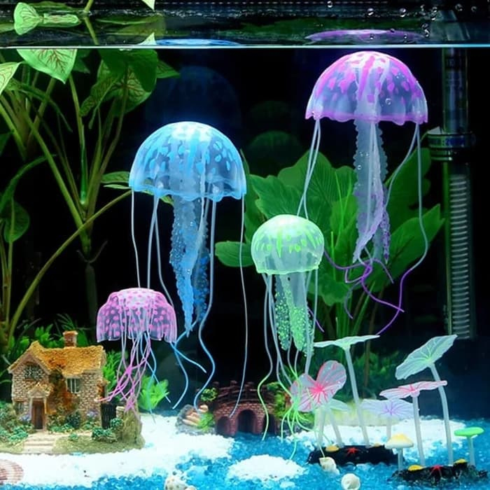 dekorasi aquarium ubur ubur jellyfish hiasan akuarium eksotis ubur ubur silikon aksesoris aquarium g