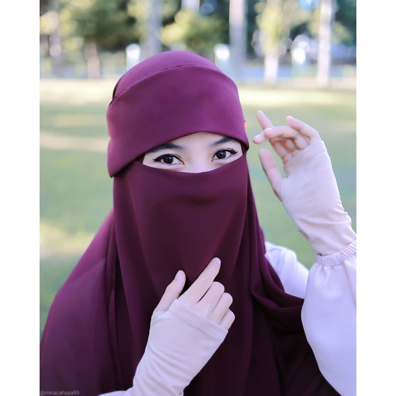 KHIMAR SYAR’i SEGI EMPAT JUMBO NON INSTAN ALA MELAYU SET NIQOB PONI | TUDUNG AZZAHRA