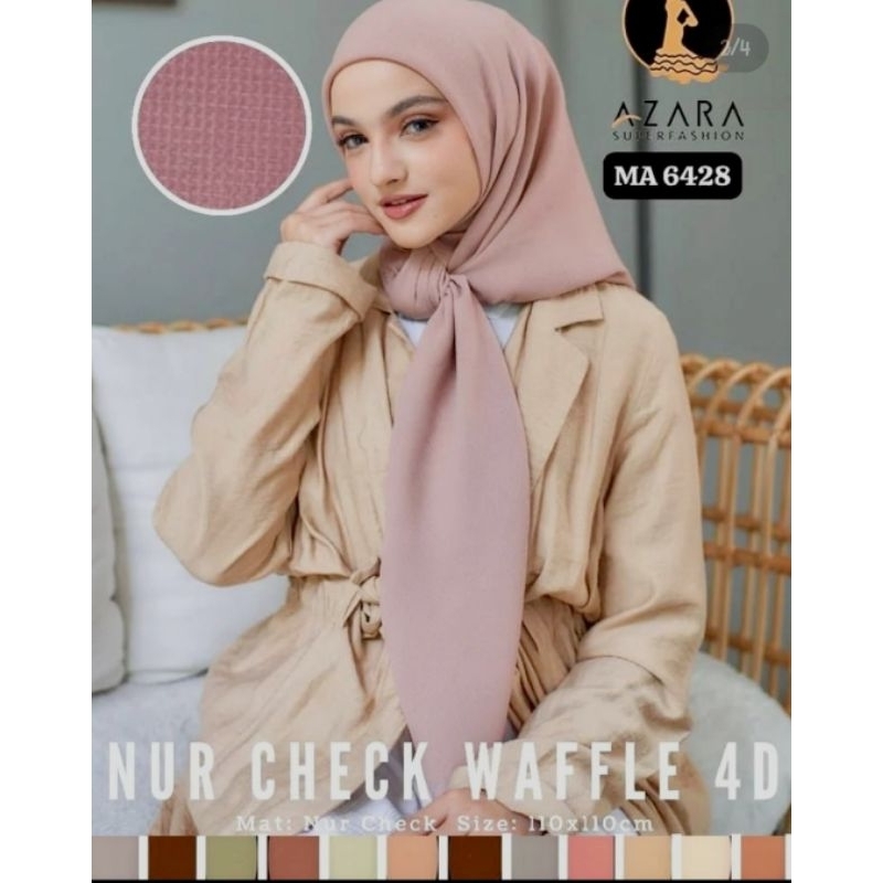 Hijab/Jilbab Segiempat Voal Waffle Nur Check Azara Tepi Laser Cut