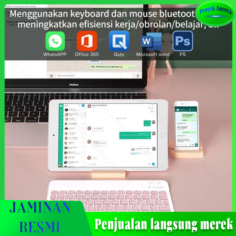 [ada stok, dikirim dari jakarta]Set Mouse Keyboard Bluetooth Nirkabel 3 in 1 10 Inci Ringan Portabel