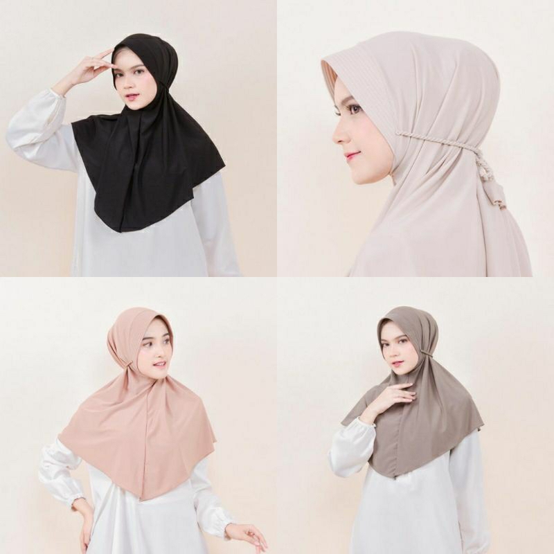Hijab Bergo Tali Kepang / Hijab Instan Jersey Premium Jilbab Pet Tali Kepang Kerudung Daily Polos