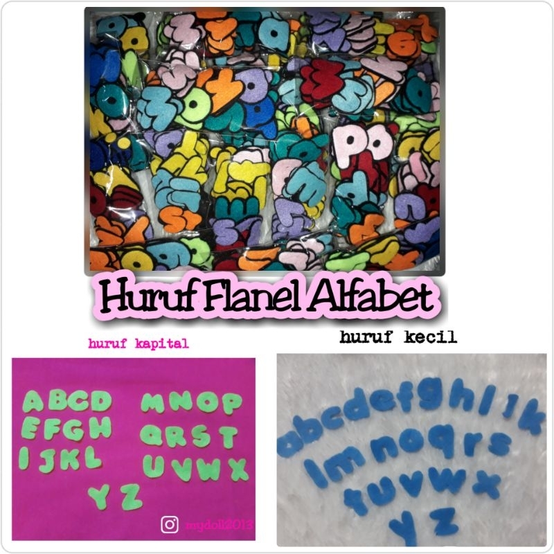 Huruf Flanel Alfabet(Huruf Besar & Huruf Kecil)Model Huruf Sesuai Gambar