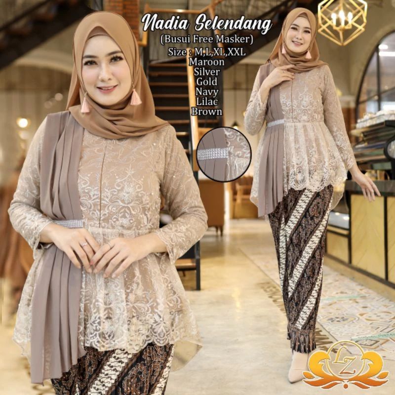 Setelan Kebaya Selendang Tulle / Kebaya Ourora Modern/ Kebaya Nadia Selendang / Kebaya Kartini
