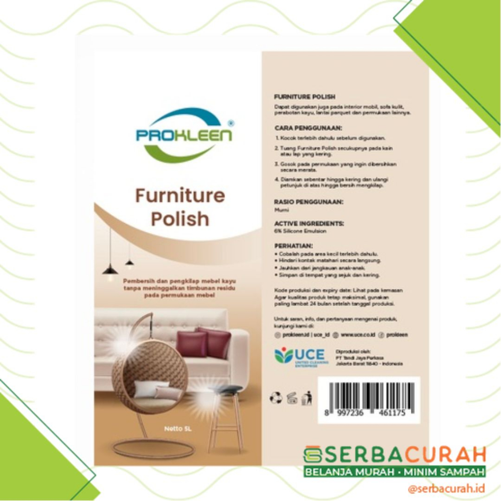 Prokleen Furniture Polish | Pembersih & Pengkilap Mebel | Isi Ulang 500 ml + Botol Bekas