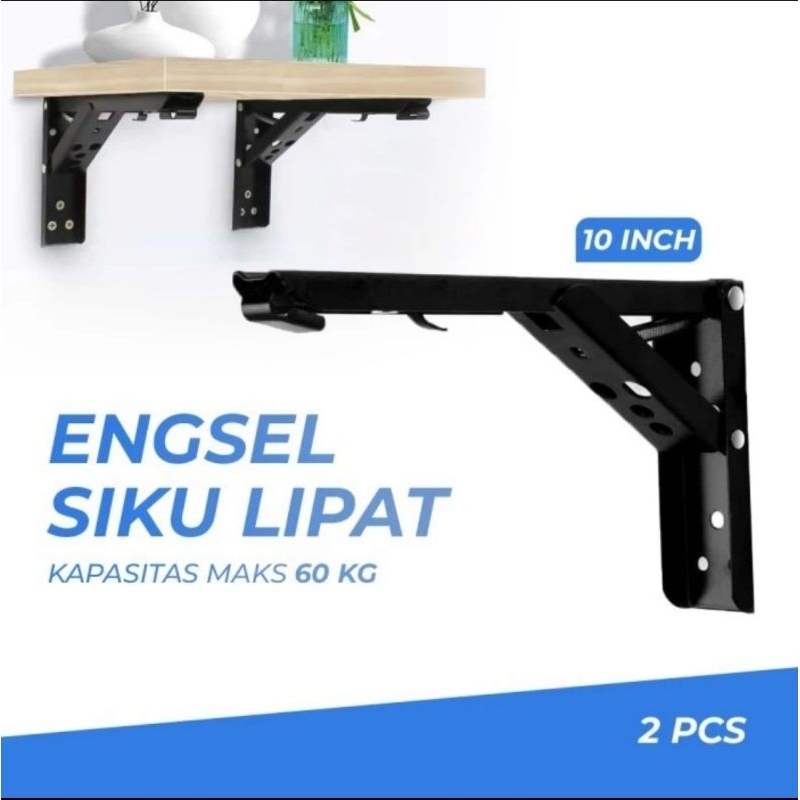Engsel Lipat 10Inch Set 2pcs Engsel Ambalan Rak Gantung Siku Meja Lipat  Engsel Penahan Penyangga Me
