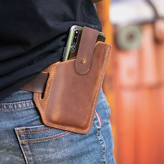 Tas Pinggang Hp Pria Kulit Sapi - Dompet Hp Pinggang Pria Kulit Sapi Original - Sarung Hp  Pinggang 