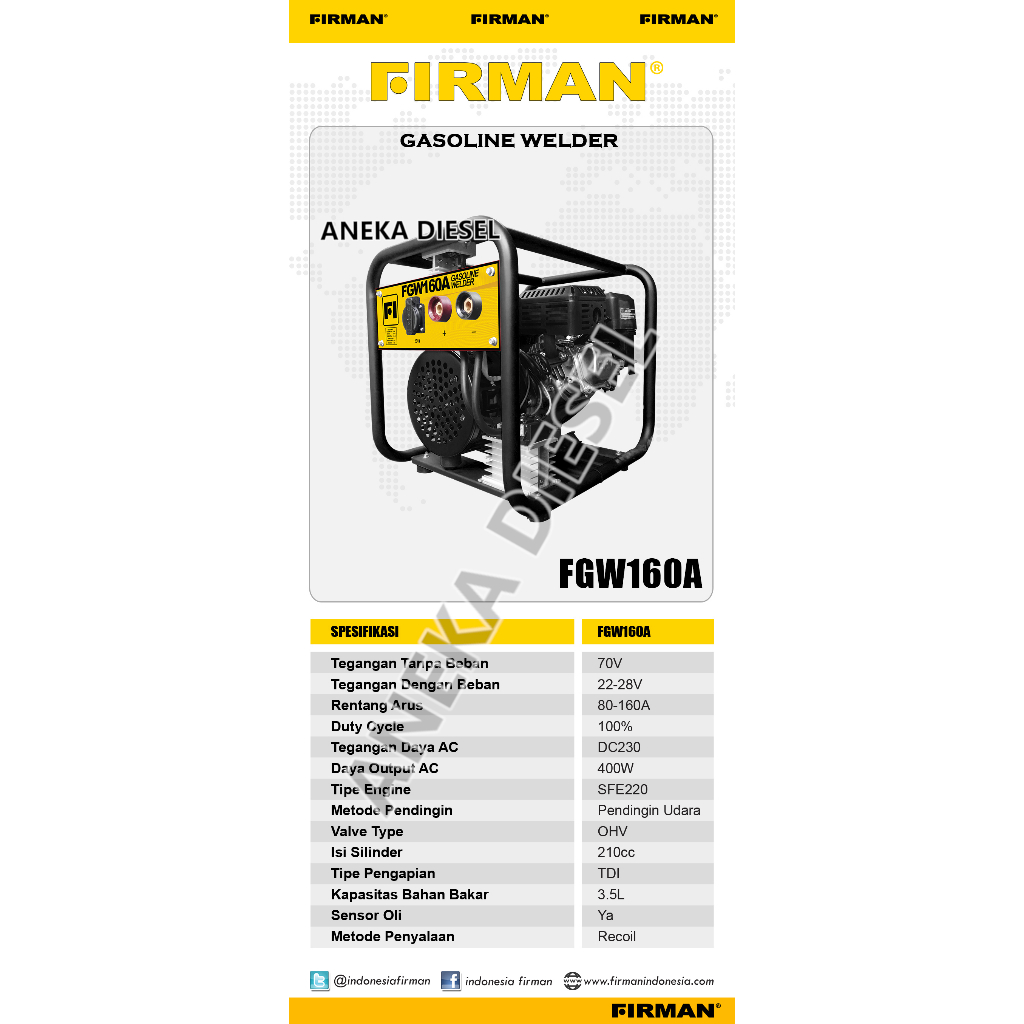 Genset LAS FIRMAN FGW 160A / Generator Welding 160 Ampere FGW 160A - Power Generator Bensin FGW-160A