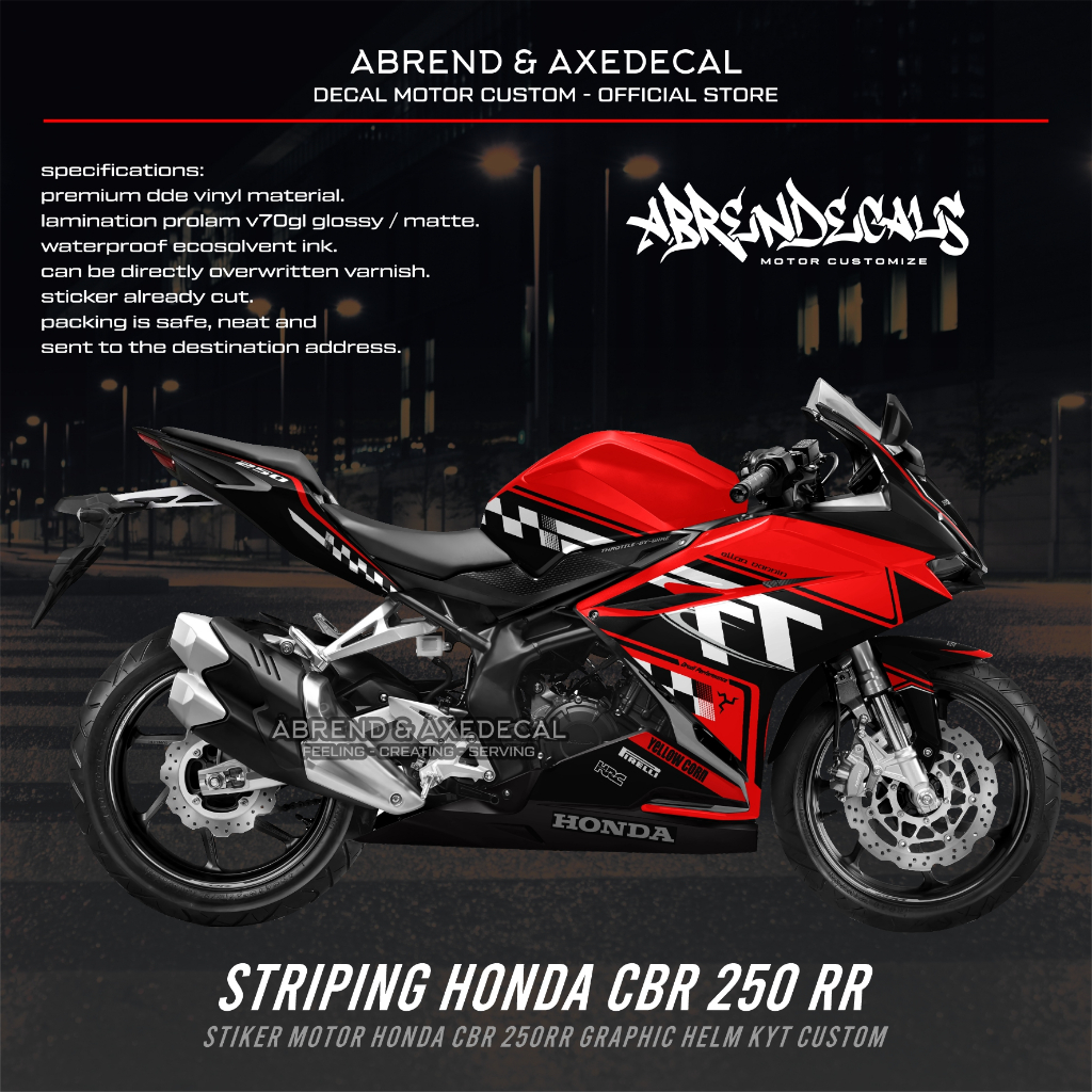 Striping CBR 250 RR Grafis Variasi Custom / Stiker Motor Honda CBR 250RR Design Helm KYT / Stock Dec