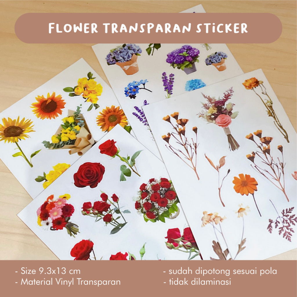 

Transparan Flower Sticker | Aesthetic Sticker Planner DIY Scrapbook | Termurah