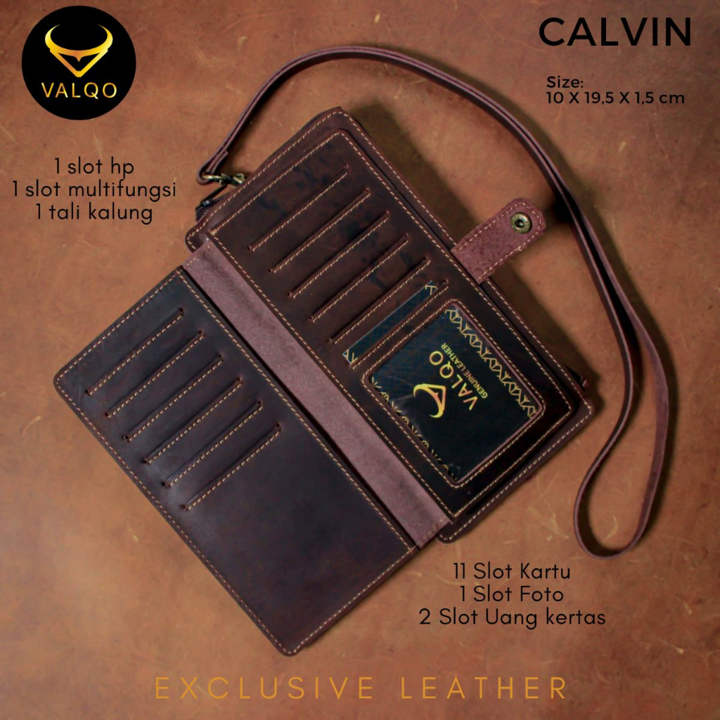 VALQO CALVIN Dompet Panjang Unisex Dompet Kalung Leher Kulit Sapi Premium Untuk Pria Wanita