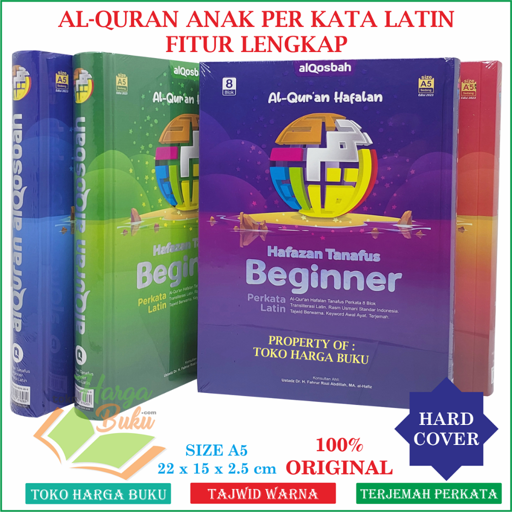 Foto Al-Quran Hafazan Beginner Tahfiz Perkata Latin Tanafus A5 HC 8 Blok Transliterasi Latin Rasm Usmani Tajwid Warna Terjemah Al Qur'an Hafalan Penerbit Al-Qosbah