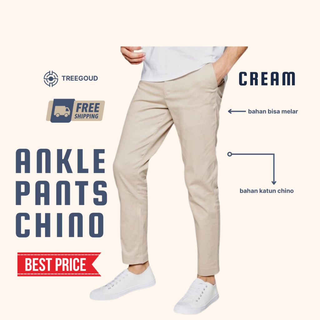 FREE ONGKIR TREEGOUD ANKLE PANTS CHINO PRIA REGULER FIT CELANA ANGKLE PANTS PRIA CELANA CHINOS