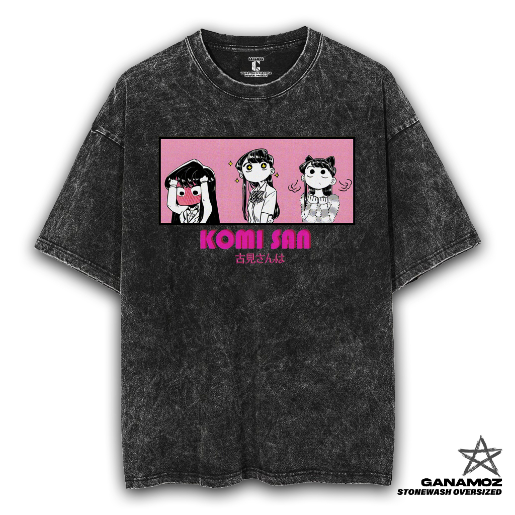 GANAMOZ Kaos Anime KOMI SAN Stone Wash Oversize T-shirt | Kaos Oversize Wanita | Kaos Oversize Pria 