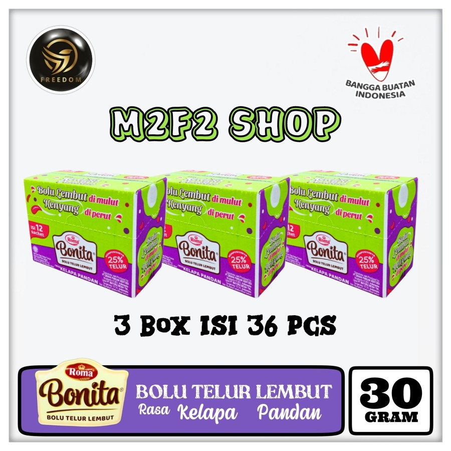 

Roma Bonita Cake Bolu Telur Lembut Rasa Kelapa Pandan - 30 gr (Kemasan 3 Box)