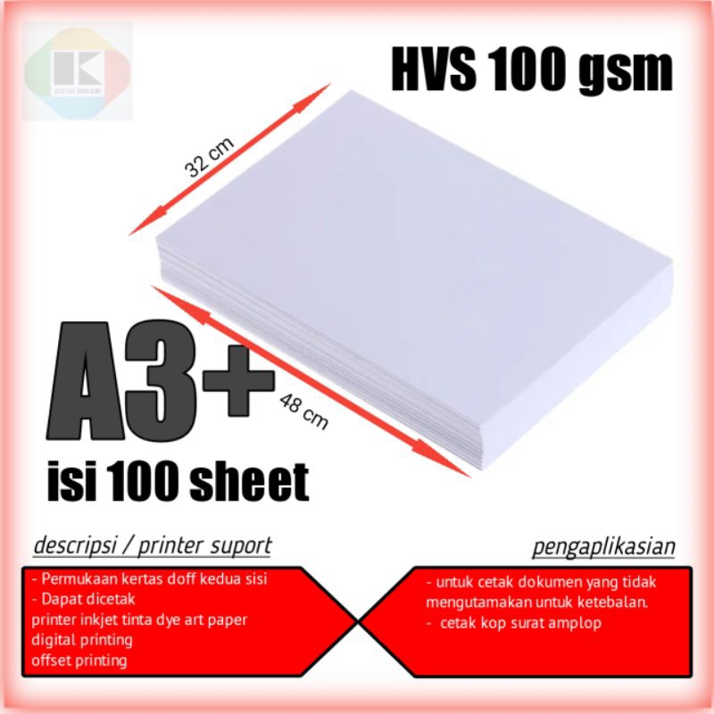 

kertas HVS 100 gsm A3+ plus 32 cm x 48 cm isi 100 lembar