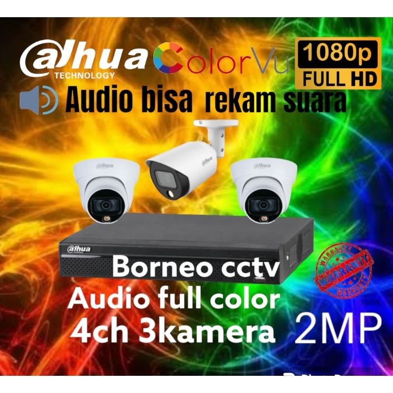 PAKET CCTV DAHUA 2MP 4 CHANNEL 3 KAMERA COLORVU+AUDIO FULL COLOR