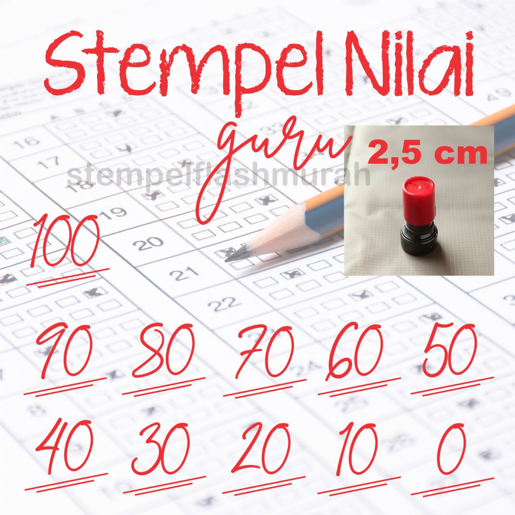 stempel nilai 100 guru 2,5cm penilaian ujian sd smp sma flash warna otomatis