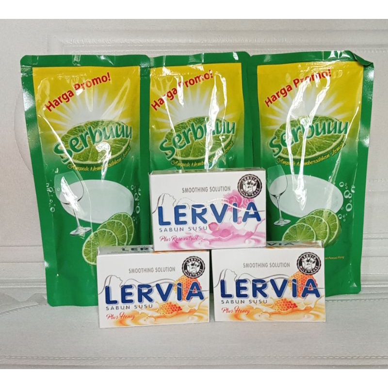 paket hemat sabun mandi lervia & serbu pencuci piring