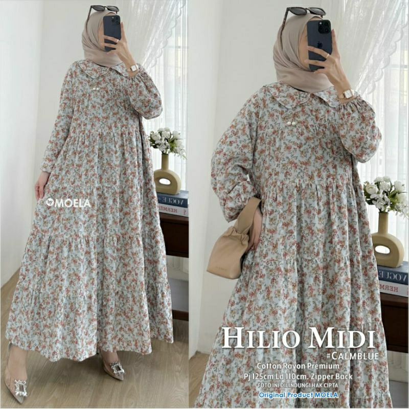 HILIO MIDI MOTIF BUNGA MIDI DRESS JUMBO LD 110 CM BERLABEL MOELA