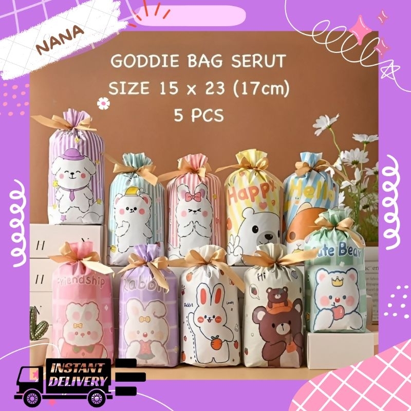 

5pcs GODDIE BAG SERUT PLASTIK KEMASAN HADIAH HAMPERS LUCU ukuran 15x23cm
