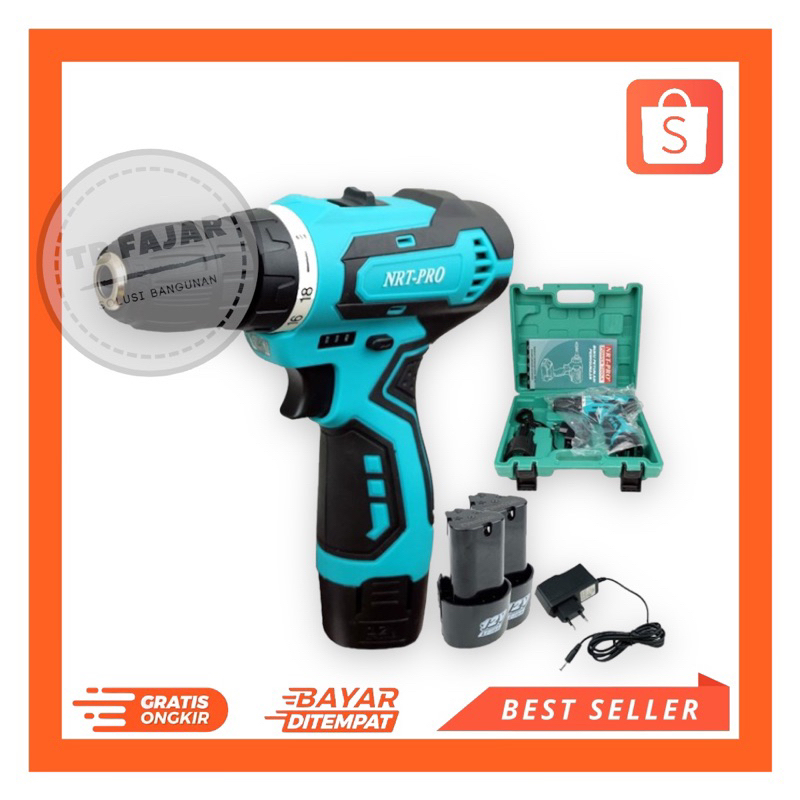 NRT-Pro 12v Cordless Drill Screwdriver - Mesin Bor Baterai Set