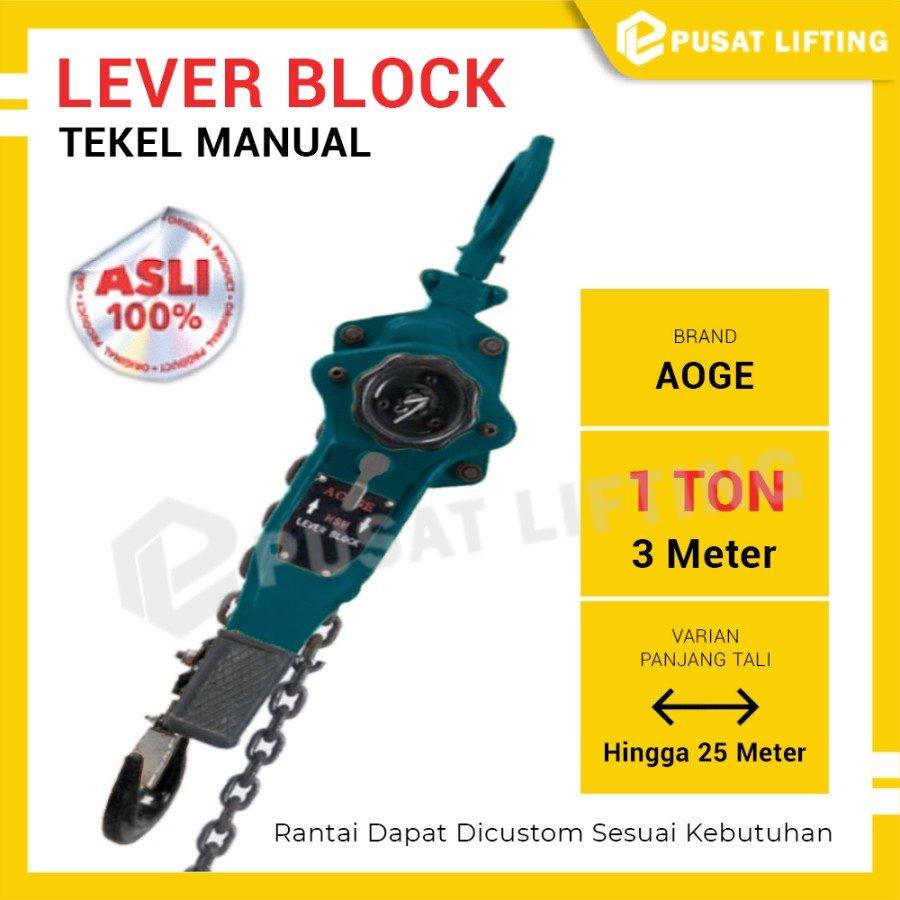 Lever Block 1 Ton 3 Meter AOGE Takel Manual Katrol Tuas