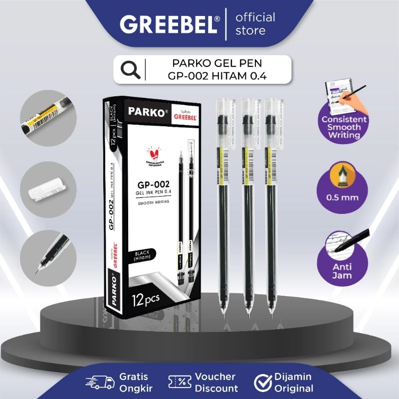 

( Pak ) Bulpen Jell Parko Gel Ink Pen 0.4 GP-002 Hitam