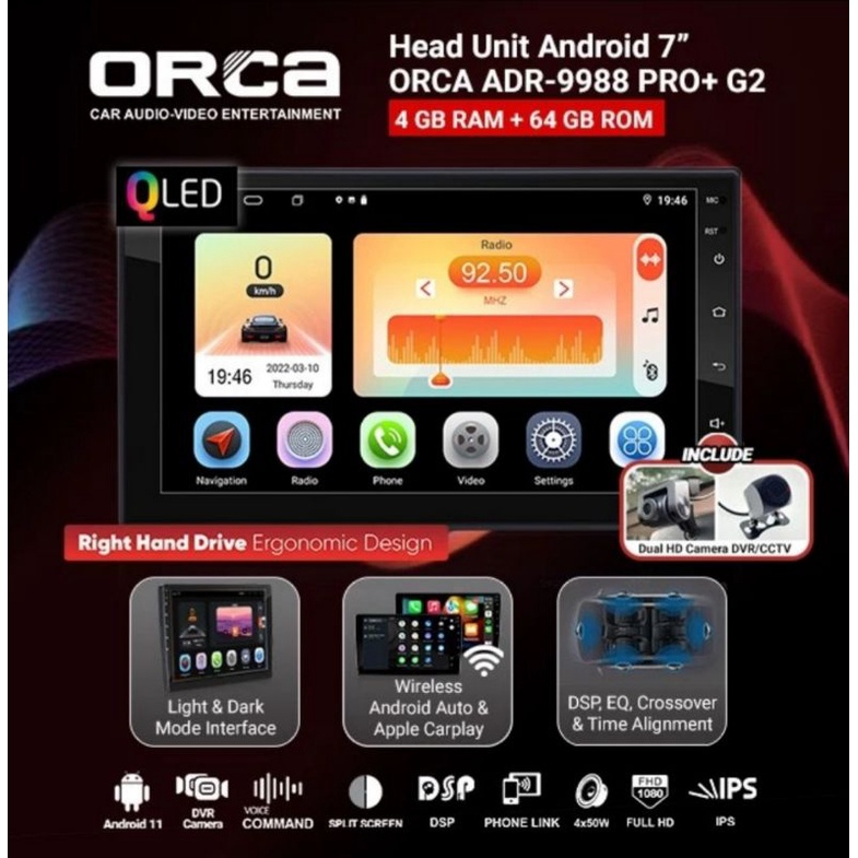 Head Unit ANDROID ORCA ADR 9988 PRO Android ORCA PRO 7" inchi RAM 4GB ROM 64 GB TERBARU