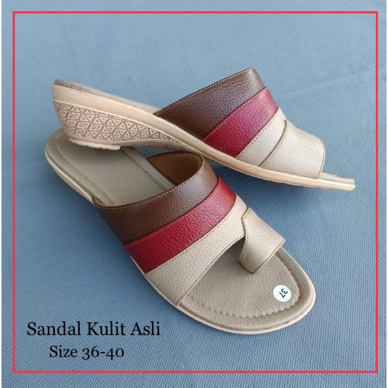 SANDAL KULIT ASLI WANITA/ SELOP WEDGES CEWEK KULIT ASLI MAGETAN