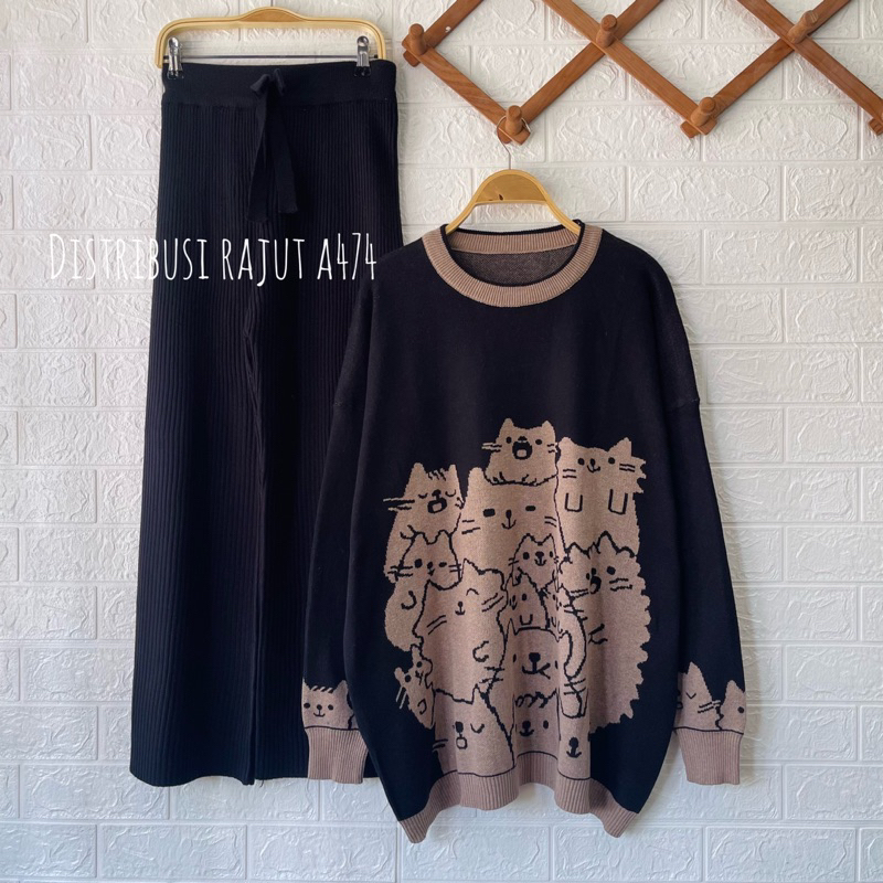 ONESET ATASAN MIU SETELAN CELANA RAJUT KULOT WANITA