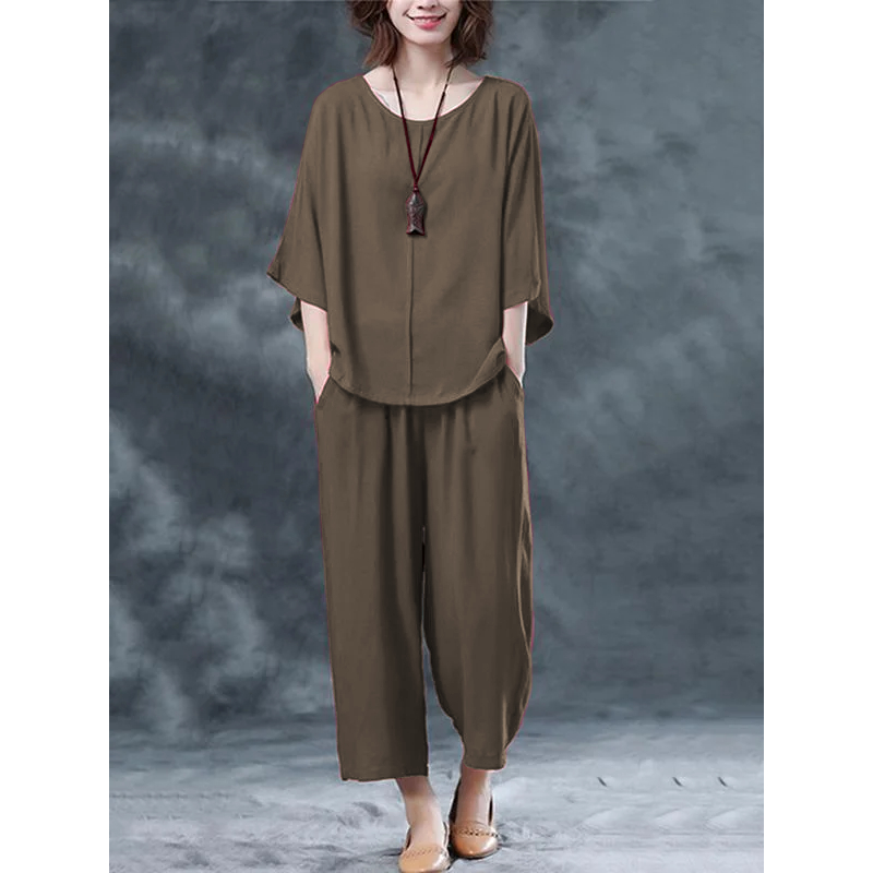 Distro -  Olla Celana Oneset Wanita Kekinian Outfit  Bawahan Dan Baju Atasan Jumbo Polos Lengan 3/4