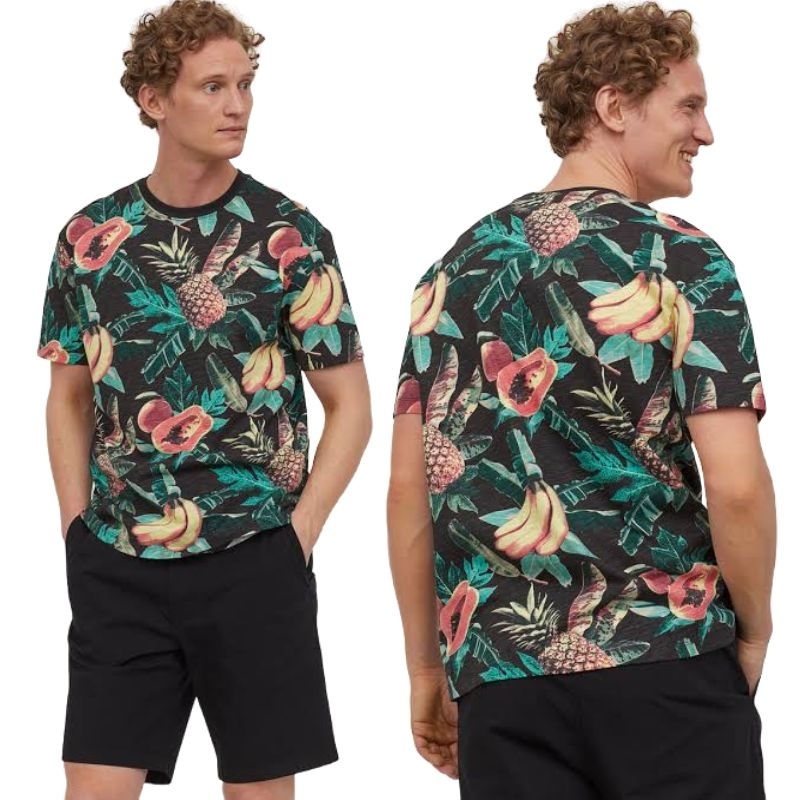 [AMM 118 HnM Atasan Pria - Kaos Pria round neck printed original